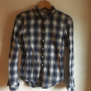 Checkered blue and white button down shirt